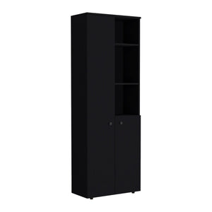 English Elm Grace Wenge Black 2-Door Kitchen Cabinet with 8 Shelves, Open & Closed Storage, Durable Wood Elegance B062P175032