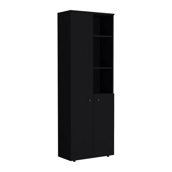 English Elm Grace Wenge Black 2-Door Kitchen Cabinet with 8 Shelves, Open & Closed Storage, Durable Wood Elegance B062P175032