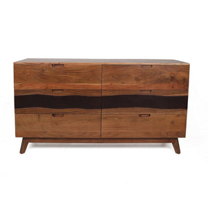English Elm 59x16.5x31" Acacia Wood Six Drawer Sideboard Live Edge Credenza for Dining Room W2078P174901
