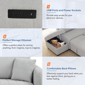 English Elm 82.6" Jacquard Sleeper Sectional with Usb Charging Ottoman Storage Modern Studio SG001440AAE