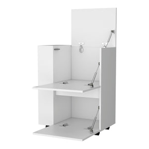 English Elm White 2-Cabinet Bar Cart with 4 Shelves, Wheels for Mobility, Elegant White Finish, Storage Solution B062P175067