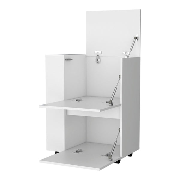 English Elm White 2-Cabinet Bar Cart with 4 Shelves, Wheels for Mobility, Elegant White Finish, Storage Solution B062P175067