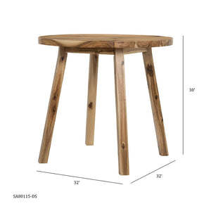 English Elm D32x30" Solid Acacia Round Dining Table Compact Hardwood for Breakfast Nooks W2078P175478