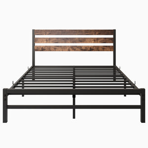 English Elm Queen Platform Bed Frame with Rustic Wood Headboard & Footboard, Metal Slats, Storage Space, No Box Spring Needed W84084264