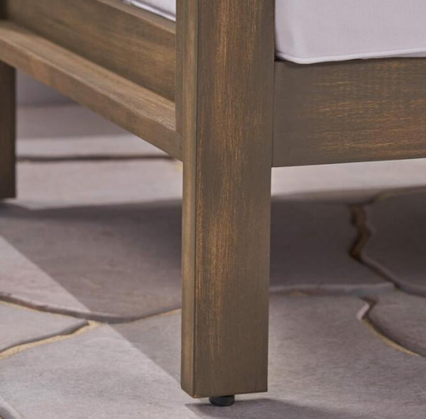 English Elm Brava Acacia Hardwood Outdoor Bistro Set with Cross-back Chairs and Square Coffee Table 64491-64492.00WHI-64496.00GRY