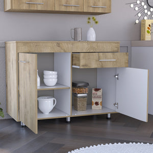 English Elm Orion Utility Base Cabinet with Drawer and Double Doors, White Macadamia Finish, Easy Assembly, Modern Classic Design B200S00148
