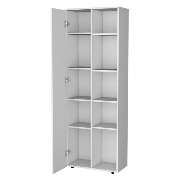 English Elm White 1-Door Multistorage Kitchen Pantry with 10 Shelves, Stable Legs, Compact 66.9"H x 23.6"W x11.8"D B062P175071