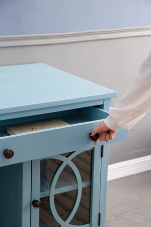 English Elm 50x26x31" Solid Acacia Writing Desk with Glass Cabinet Door Bold Painted Finish Blue W2078P175450