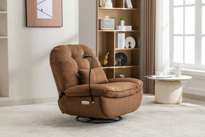 English Elm Power Recliner 270° Swivel Glider Bluetooth Music Player USB Charger Phone Holder Snack Storage Luxurious Models for Sleep Work Game Comfort W1752P170266