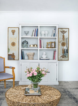 English Elm 53x19x83" Tall Farmhouse Cabinet Solid Acacia Wood Grain Vertical Storage Entryway White W2078S00011