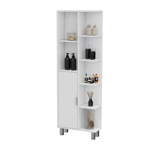 English Elm White 9-Shelf Linen Cabinet – Tall Bathroom Storage Cupboard with 9 Adjustable Shelves, Slim 63" Profile, Crisp White Finish for Towels & Toiletries Organizing Elegance B062P175040