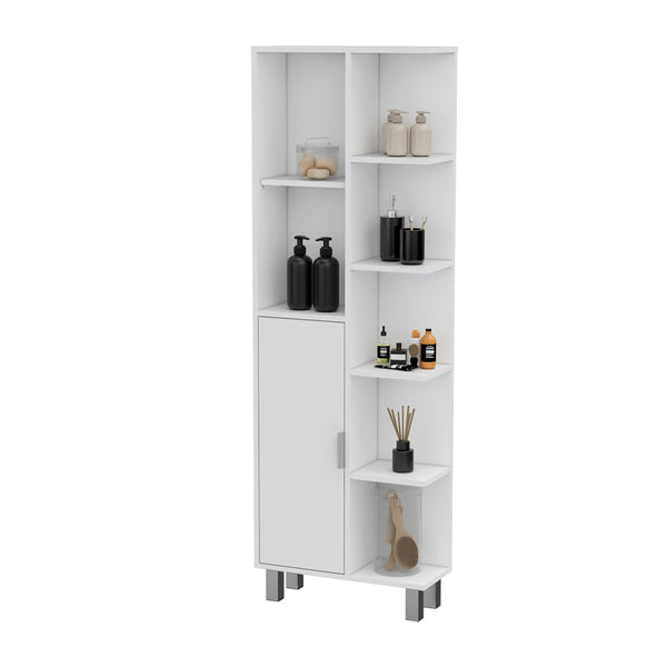 English Elm White 9-Shelf Linen Cabinet – Tall Bathroom Storage Cupboard with 9 Adjustable Shelves, Slim 63" Profile, Crisp White Finish for Towels & Toiletries Organizing Elegance B062P175040
