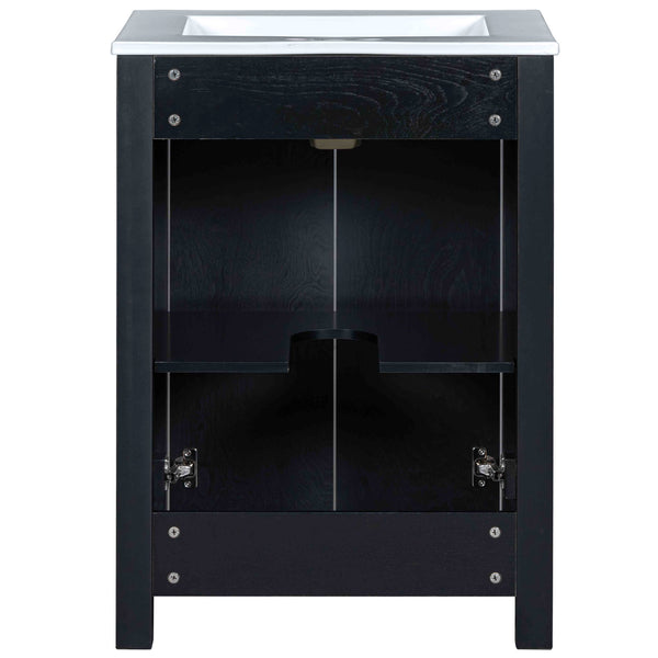 English Elm 48" Vintage Style Bathroom Vanity Cabinet with Ceramic Sink, Soft-Close Doors, Adjustable Shelf, Espresso Finish N729P000003P