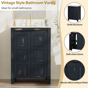 English Elm 48" Vintage Style Bathroom Vanity Cabinet with Ceramic Sink, Soft-Close Doors, Adjustable Shelf, Espresso Finish N729P000003P