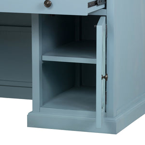 English Elm 50x26x31" Solid Acacia Writing Desk with Glass Cabinet Door Bold Painted Finish Blue W2078P175450