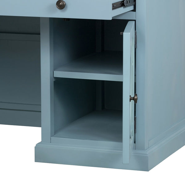 English Elm 50x26x31" Solid Acacia Writing Desk with Glass Cabinet Door Bold Painted Finish Blue W2078P175450