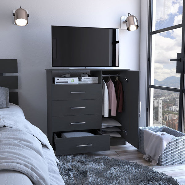 English Elm Peru Four Drawer Dresser with Cabinet and Open Shelf Contemporary Bedroom Storage B070S00150