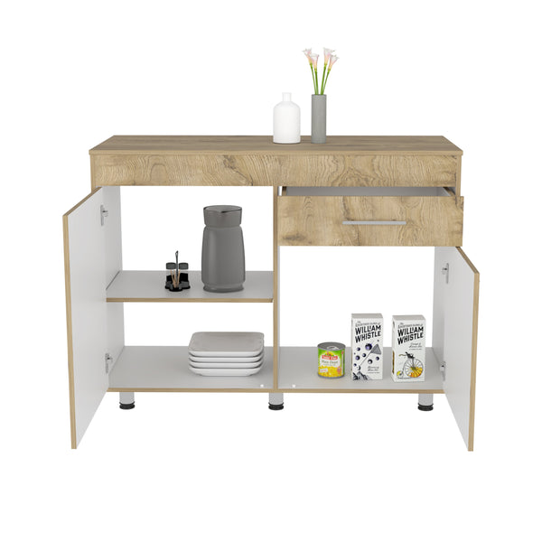 English Elm Orion Utility Base Cabinet with Drawer and Double Doors, White Macadamia Finish, Easy Assembly, Modern Classic Design B200S00148
