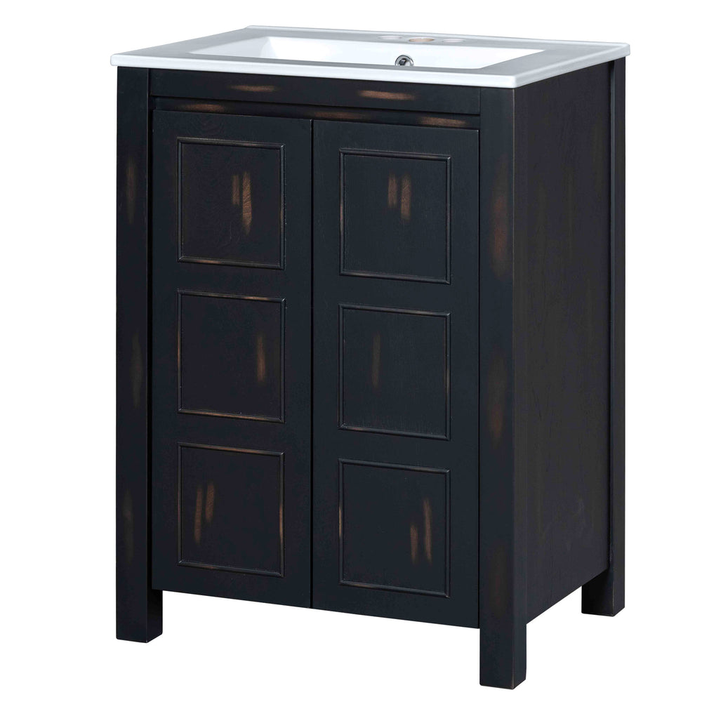 English Elm 24x18x34 Vintage Style Small Bathroom Vanity Cabinet with Ceramic Sink, Soft-Close Doors, Espresso Finish and Ample Storage for Compact Spaces WF320828AAP