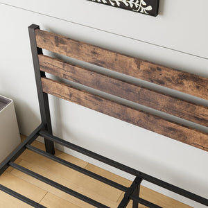 English Elm Full Rustic Platform Bed Frame with Vintage Wood Headboard & Footboard, Sturdy Metal Slats, Storage-Friendly, No Box Spring Needed W84084262