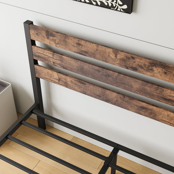 English Elm Full Rustic Platform Bed Frame with Vintage Wood Headboard & Footboard, Sturdy Metal Slats, Storage-Friendly, No Box Spring Needed W84084262
