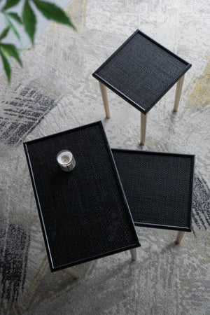 English Elm Set of 3 Rattan Nesting Tables with Gold Legs Bohemian Modern Living Room Accent W2078P175317