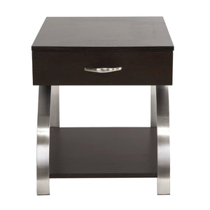 English Elm Modern Espresso Wood Side Table with Chrome Legs Open Shelf and Pull Out Drawer B011P175371