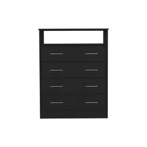 English Elm Peru Four Drawer Dresser with Superior Top and Open Shelf, Sturdy Particle Board, Modern Hardware Black 47.2 L x 21.7 W x 4.7 H B070S00154