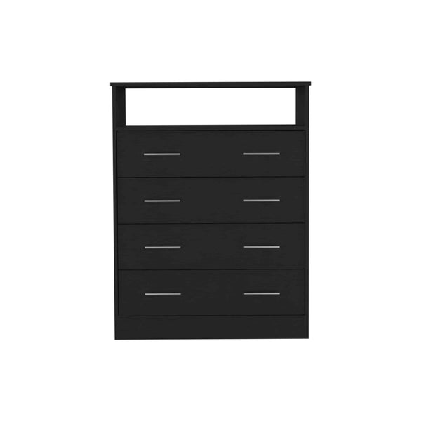 English Elm Peru Four Drawer Dresser with Superior Top and Open Shelf, Sturdy Particle Board, Modern Hardware Black 47.2 L x 21.7 W x 4.7 H B070S00154