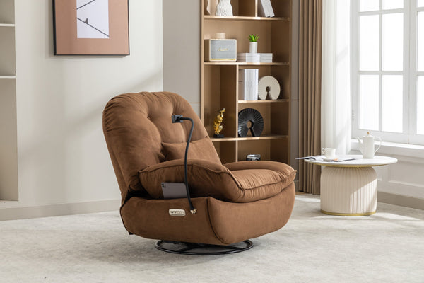 English Elm Power Recliner 270° Swivel Glider Bluetooth Music Player USB Charger Phone Holder Snack Storage Luxurious Models for Sleep Work Game Comfort W1752P170266