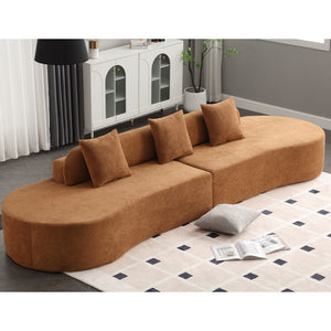 English Elm [New] Modern Curved Modular Sofa - Soft Terrycloth Fabric, Minimalist Design, No Assembly Needed, 3 Pillows W2108S00025-GIGA