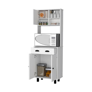 English Elm White 1-Drawer Kitchen Pantry Cabinet 66.5" Tall White Storage Organizer with 5 Shelves & Microwave Top-Friendly B062P175053