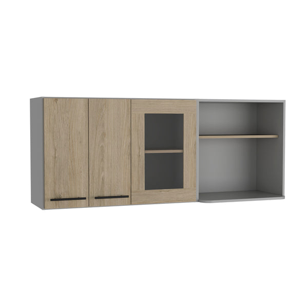English Elm Hasselt Light Pine Wall Cabinet Double Door Glass Rack Beige | Removable, Easy Assemble, Stylish Storage89 B200S00162