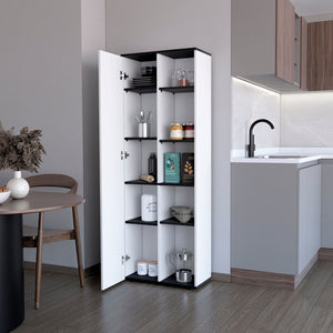 English Elm White 1-Door Multistorage Kitchen Pantry with 10 Shelves, White & Wenge Finish, Durable Manufactured Wood, Slim 66.9" H Compact Design B062P175070