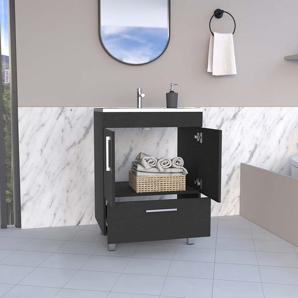 English Elm Velloc Black Single Bathroom Vanity 29.5" Top, Double Door Cabinet & Drawer, Particleboard Elegance B200S00161