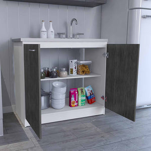 English Elm Napoles Utility Sink Cabinet With Stainless Steel Basin, Double Doors & Stylish Smokey Oak Finish B200S00147