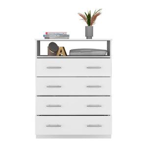 English Elm Peru Four Drawer Dresser with Superior Top and Open Shelf, Durable Particle Board, Metal Hardware White 47.2 L x 21.7 W x 4.7 H B200S00155