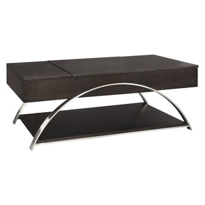 English Elm Modern Lift Top Coffee Table Oak Veneer Espresso Finish Chrome Base Hidden Storage B011P175369