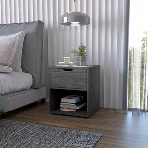 English Elm Light Gray Sleek Nightstand with Drawer and Open Shelf, Durable Manufactured Wood Accent for Bedroom Elegance and Storage B062P175059