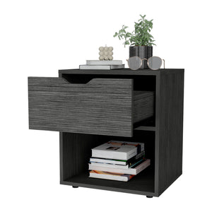 English Elm Light Gray Sleek Nightstand with Drawer and Open Shelf, Durable Manufactured Wood Accent for Bedroom Elegance and Storage B062P175059