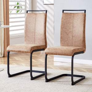 English Elm Dining Chairs,Tech Cloth High Back Upholstered Side Chair With C-Shaped Tube Black Metal Legs For Dining Room Kitchen Vanity Patio Club Guest Office Chair (Set Of 2) Brown1162