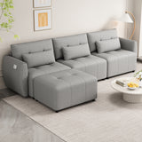 Hearth and Haven Cole 113.3" 2 Pieces Tufted L-Shaped Sofa with Movable Ottoman and USB, Grey SG000880AAE