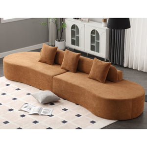 English Elm [New] Modern Curved Modular Sofa - Soft Terrycloth Fabric, Minimalist Design, No Assembly Needed, 3 Pillows W2108S00025-GIGA