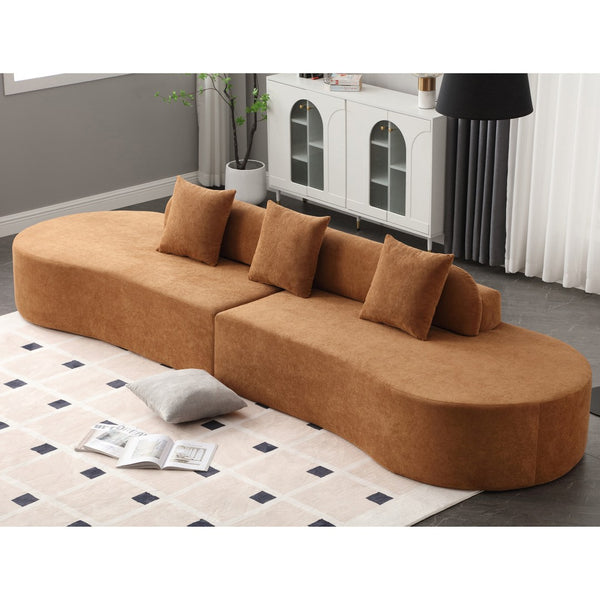 English Elm [New] Modern Curved Modular Sofa - Soft Terrycloth Fabric, Minimalist Design, No Assembly Needed, 3 Pillows W2108S00025-GIGA