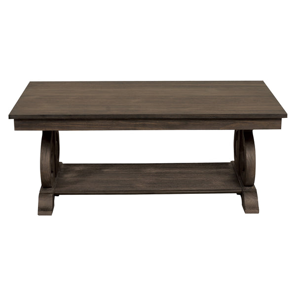 English Elm Classic Lewiston 3pc Occasional Table Set in Gray Finish with Arts & Crafts Slat Design, Shelf Storage Dark Oak 51.5 L x 29.5 W x 6.5 H B011P175456