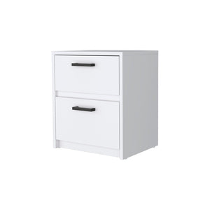 English Elm White Modern 2-Drawer Nightstand - Stylish Storage Solution For A Serene Bedroom Retreat B062P175087-GIGA