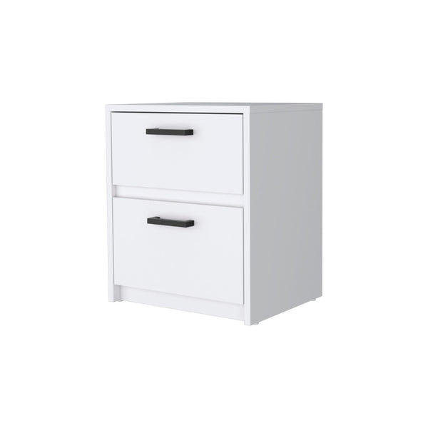 English Elm White Modern 2-Drawer Nightstand - Stylish Storage Solution For A Serene Bedroom Retreat B062P175087-GIGA