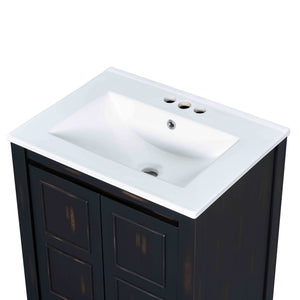 English Elm 48" Vintage Style Bathroom Vanity Cabinet with Ceramic Sink, Soft-Close Doors, Adjustable Shelf, Espresso Finish N729P000003P