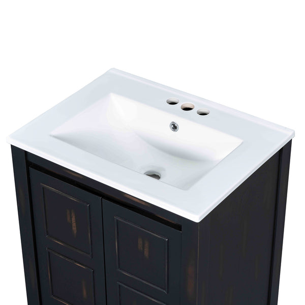 English Elm 48" Vintage Style Bathroom Vanity Cabinet with Ceramic Sink, Soft-Close Doors, Adjustable Shelf, Espresso Finish N729P000003P