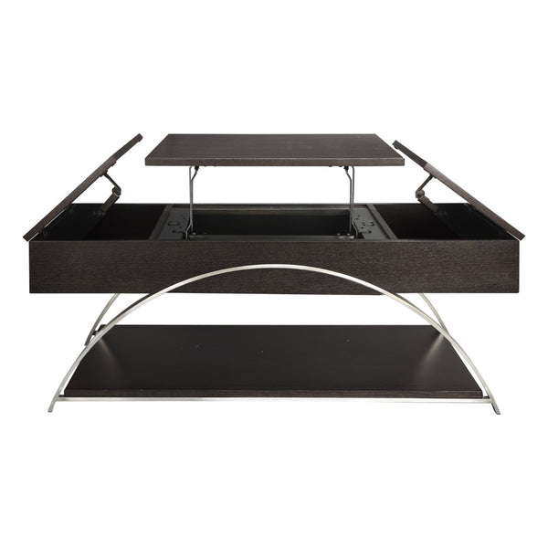 English Elm Modern Lift Top Coffee Table Oak Veneer Espresso Finish Chrome Base Hidden Storage B011P175369